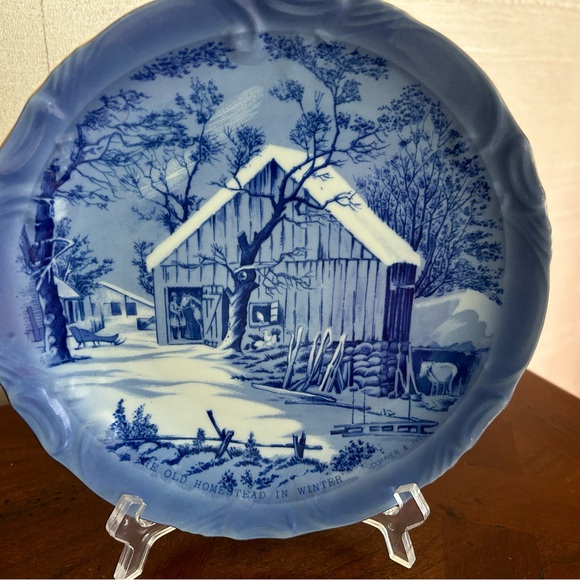 Currier and Ives set of 2 Winter Plates, Farmer's Home Winter, Homestead, Farm - Picture 5 of 12
